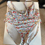 Time and Tru White Floral Bikini 2 Piece Bathing Suit High Waist Beach Pool‎ L Size L Photo 0