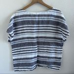 Artisan NY 100% Linen Boxy Blue Gray Striped Top Large Photo 4