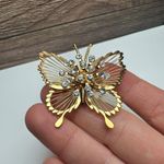 Monet Rhinestone Butterfly Insect Gold Tone Wire Signed Brooch Pin Photo 7