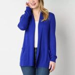 Liz Claiborne  Cardigan Sweater Womens S Blue Open Front Ribbed Knit Pockets NWT Photo 1