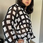 Michael Kors black & white plaid longsleeve shirt button down tops y2k size L Photo 3