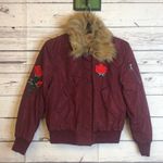 Ultim8 Brand burgundy faux fur collar rose appliqué bomber Jacket Juniors Sz Xl Red Photo 1