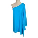 Lulus NEW NWT Summer Daze One-Shoulder Kaftan Sleeve Mini Dress in Turquoise Photo 4