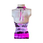 Vibrant Tie Dye Halter Plunging Romper Bodysuit. Pink / Black. One Size Fits All Photo 7