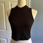 Milumia Black Ribbed Mock Neck Sleeveless Crop Top Size Large Casual Basic Tank Photo 0