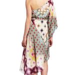Charlie Jade One Shoulder Geometric Watercolor Pixel Cascade Dress S Silk Photo 1