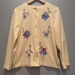 Breckenridge Butter Yellow Floral Embroidered Cardigan Sweater Size Large Petite Photo 0