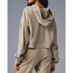Alo Yoga Alo Muse Hoodie Gravel Heather Tan Ribbed Stretchy Sweatshirt Sweater Pullover L Photo 1