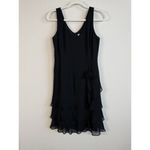 Loft Ann Taylor Little Black Dress Size 2 Flower Applique Ruffled Tiered Hem Photo 12