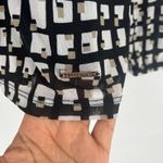 Anne Klein  Top Womens Medium Black White Mesh Lined Geometric Print Mock Neck Photo 4