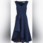 Kay Unger NWOT  Begonia Ruffled A-Line sleeveless V neck Navy Dress sz 14 Photo 5