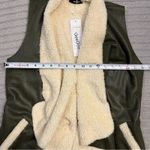 GeeGee  Women’s Faux Fur Suede Lapel Vest Sherpa Lined Olive Green Size Small Photo 4