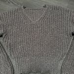 Chunky V neck Cropped Knit Sweater in Brownish Gray Photo 1