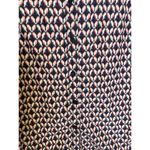 JCP Geometric Bird Print 3/4 Sleeve Casual Button Down Shirt Silk Blend EUC Sz M Blue Size M Photo 4