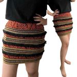 English Rose New Frayed Fringe Embroidered Striped Bandage Mini Skirt Photo 16