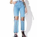 The Ragged Priest ASOS  Distressed Ripped‎ Straight Leg Jeans Zipper Legs Size 24 Photo 9