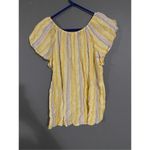 Cato  Linen Yellow Striped Short Sleeve Top Size Medium Photo 1