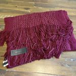 BCBGMAXAZRIA  Large Blanket Scarf Wrap Burgundy Gold Fringe Wine Cozy $248 Photo 0