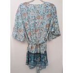 BloomChic Teal Boho Crossover Blouse Floral Peplum Tie Belt Hippie V Photo 11