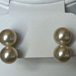 Antique Edwardian Art Deco Vintage silver double pearl drop screwback earrings Photo 0