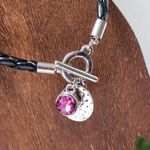 Leather Bracelet Druzy Earrings and Rose Ring Set Purple Photo 2