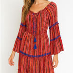 Raga  Red Burnt Orange Metallic Thread Boho Tiered Dress Festival Size XS Photo 0