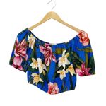 Cupcakes and Cashmere Tropical Blue Linen Crop Top Wide Leg Pant Set Size Small Photo 4