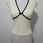 Thirty Thirty Ivory & Black Fatal Frame Whimsigoth Lace Vneck Top Size Medium White Photo 0