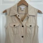 House of Harlow 1960 Cream Denim Maxi Dress XS Collar Vest Ivory Button Down White Photo 3