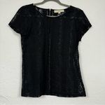 Loft Black Sheer Crochet Short Sleeve Blouse Womens XS Whimsigoth Boho Fall Top Photo 0