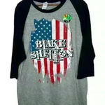 Gildan NWT Blake Shelton baseball tee American Flag‎ gray/black Sz XL Photo 0