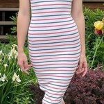 ZARA  Patriotic Fed White and Blue Striped Low Back BodyCon Dress XS Photo 0