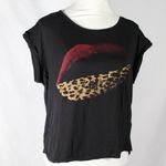 Cotton On 2010s Black Crop Top Kiss Graphic Red Burgundy Lips Leopard Medium Edgy Photo 2