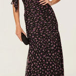 Shoshanna Dress Womens 6 Black Pink Floral Vivine Tossed Rose Gown One Shoulder Photo 0