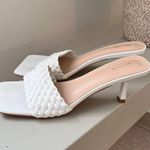 Pretty Little Thing White Woven Strap Square Toe Low Heel Mules  Photo 0