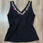Dress Barn 2000s Black Floral Embroidered V Tank Cami Womens Size Medium/6 Photo 0