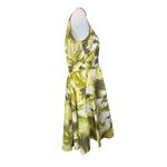 Ann Taylor  Olive Lime Green Abstract Pattern V-neck Midi Dress Small 6 Photo 5