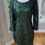 EXPRESS Emerald Green Sequin Long Sleeve Backless Formal Homecoming Mini Dress 8 Photo 0