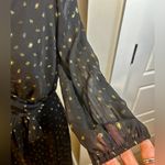 DKNY Balloon Sleeve Faux Wrap Metallic Gold Polkadot Belted Midi Dress Sz 6 Photo 6