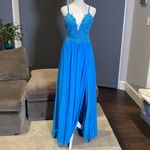 Women’s Blue Prom Party Dress Full Length with Leg Slit 4 **READ DESCRIPTION Photo 7