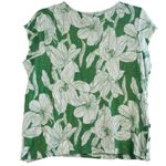 Tahari 100% Linen Top Green White Floral Print Short Sleeve Button Detail Sz M Photo 1
