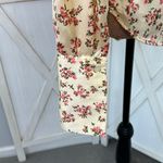 ZARA  Satin Floral Print Ruched Sides Blouse Cream Pink Small Button Front Photo 7