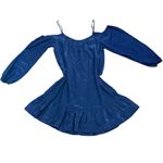 Lilly Pulitzer Navy Blue 100% Silk Cold Shoulder Ruffled Mini Dress Peasant XS Photo 2