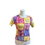 Vtg 90s Women's T Shirt Boxy Colorful Funky Patchwork Artsy Cottagecore M READ Size M Photo 1