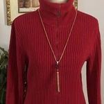Liz Claiborne  Large Red Turtle Neck Sweater Full Zipper Front Long Sleeve Photo 0