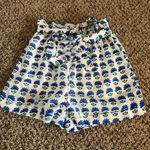 Miami White & Blue Floral High Rise‎ Paper Bag Shorts Women's Size S Photo 0