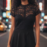 Charlotte Russe Black Lace Top Skater Dress Party Cocktail Plus Size 1X Trendy # Photo 0