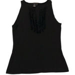 BCBGMAXAZRIA  size medium black sleeveless top ruffles around a V neck GUC Photo 0
