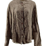 Flax Linen Button Down Mandarin Collar Shirt Natural Tan Womens Size Large Photo 0