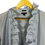 Talbots  Button Down Top Womens 8 Blue Striped Cotton Ruffle V-Neck Coastal Work Photo 2